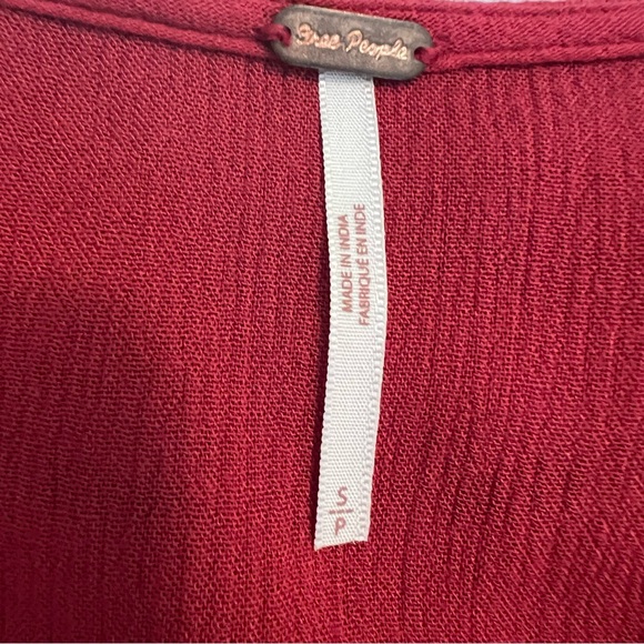 Free People Te Amo Red Floral Embroidered Dress Boho Flare Sleeve Flowy Small - Picture 12 of 16